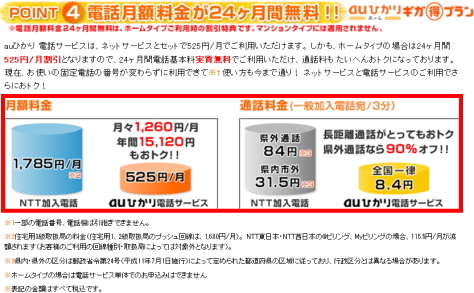 NTT固定電話料金とau ひかり電話サービスの料金比較